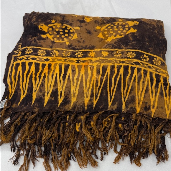 Brown Sea Turtle Batik Sarong Beach Cover Up Wrap fringe Coastal Boho versatile - Picture 4 of 4